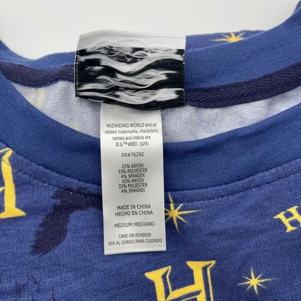 Harry Potter Hogwarts Navy Blue Pajama Set Long Sleeve Pants Medium 5337